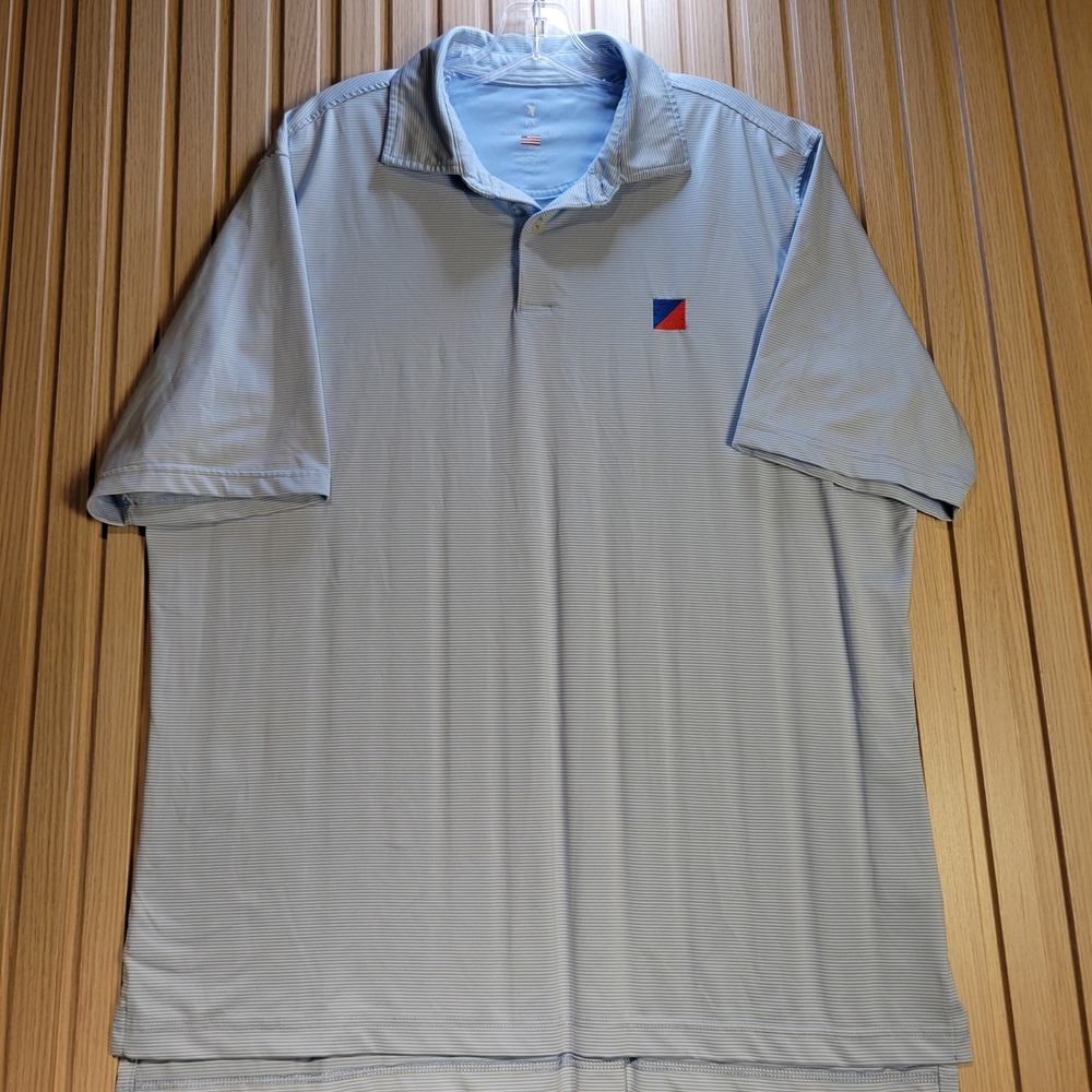 Fairway & Greene Mens Large Blue White Stripe Golf Polo Shirt Made in USA